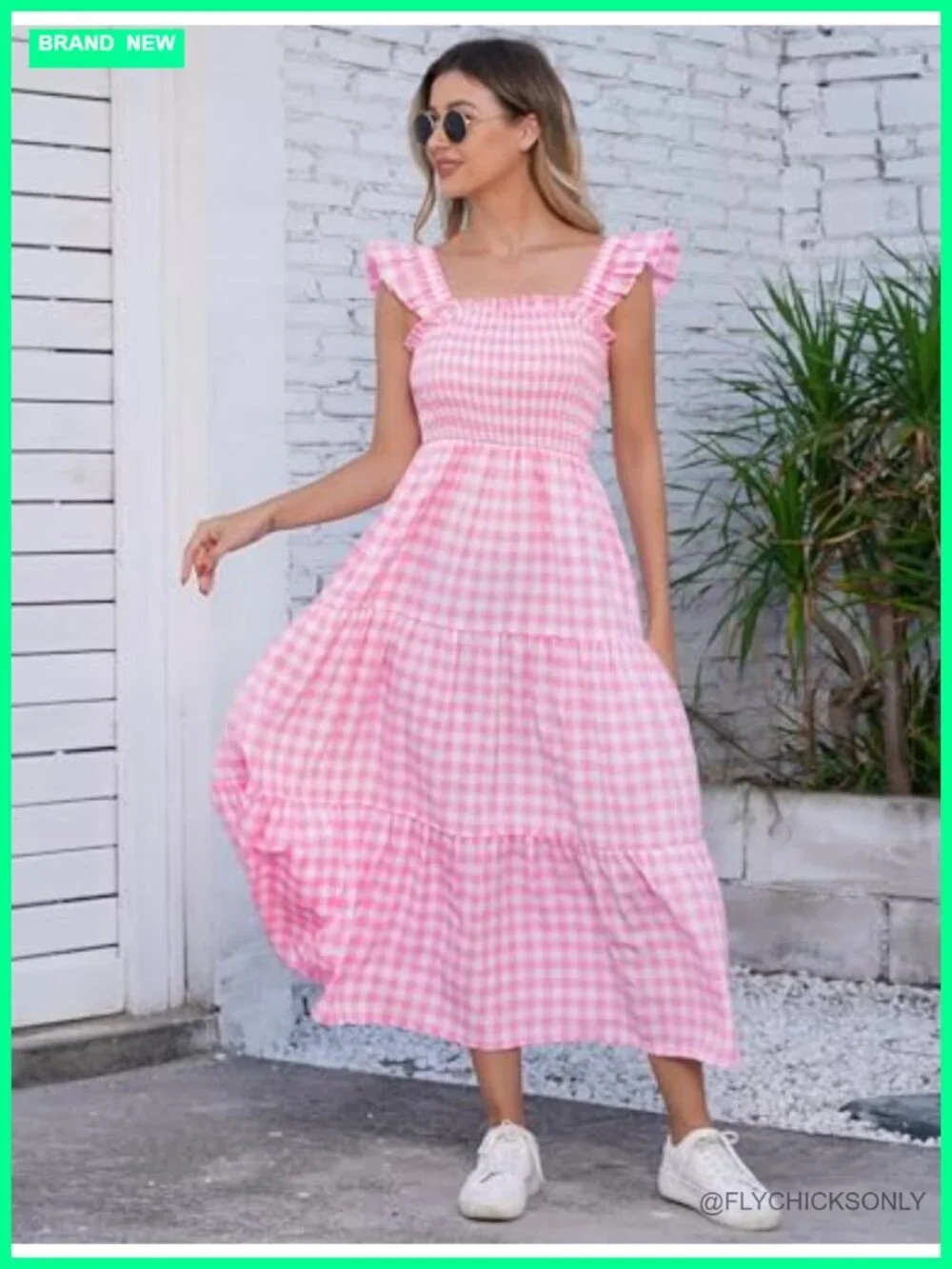 Mommy and Me Plaid Midi Dress Square Neck Ruffle Flowy Matching Outfits